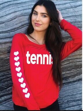 Bird & Vine 'tennis.' Ultra-soft Graphic Tee in Bright Red. I❤️ tennis